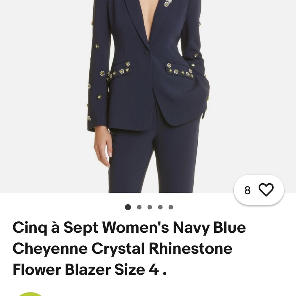 Cinq à Sept Navy Blazer with Floral Embellishments - Picture 6 of 6